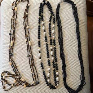 Elegant Black and Ivory Beaded Layered Necklaces - Women Jewelry